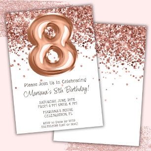 Rose Gold 8th Birthday Party Invitation