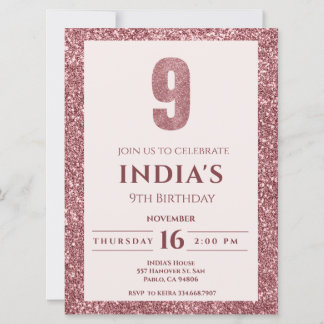 Rose Gold 9. Geburtstag Einladung