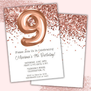 Rose Gold 9. Geburtstagsparty Einladung