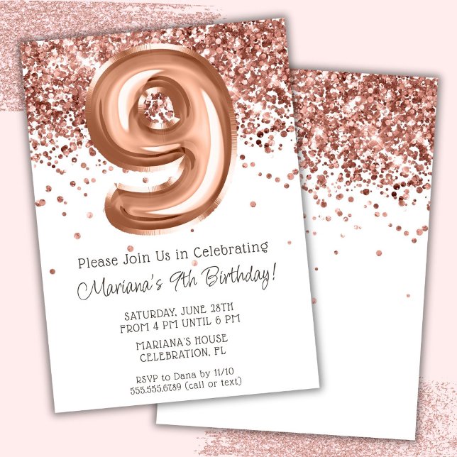 Rose Gold 9e Anniversaire Fête Invitation (Créateur téléchargé)