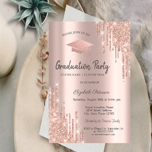 Rose Gold Abschlusskappen Glitter Tropfen,Abschlus Einladung