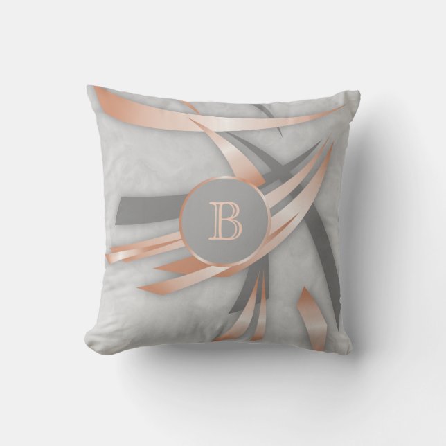 Rose Gold Abstrakt Monogram Kissen (Vorderseite)