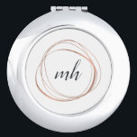 Rose Gold Abstrakt Monogram Taschenspiegel<br><div class="desc">Chic personalisierter Kompaktspiegel weist einen weißen Hintergrund mit Ihren Initial(en) oder Monogramm in modernen Kalligrafieschrift auf,  umgeben von einem abstrakten Kreiselement in Imitaten Rose Goldfolie.</div>