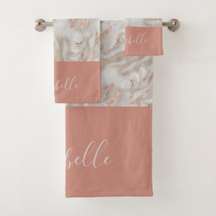 Rose Gold abstrakter Marmor eleganter Mädchenname Badhandtuch Set