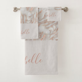 Rose Gold abstrakter Marmor eleganter Mädchenname Badhandtuch Set