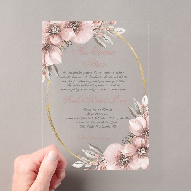 Rose gold Acryl Quinceanera Einladung (Insitu (Handheld))