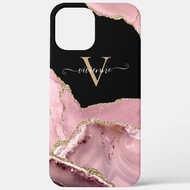 Rose Gold Agate Glitzer Monogram Case-Mate iPhone Hülle (Rückseite)