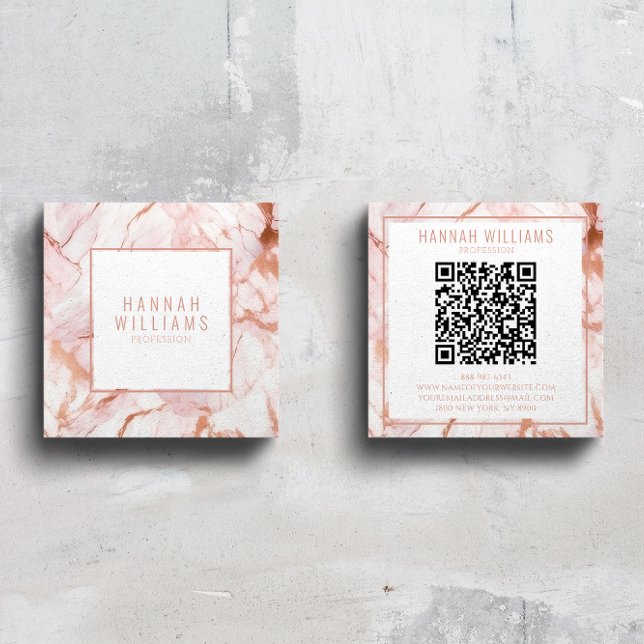 Rose Gold Agate QR Code Girly Trendy Quadratische Visitenkarte (Von Creator hochgeladen)