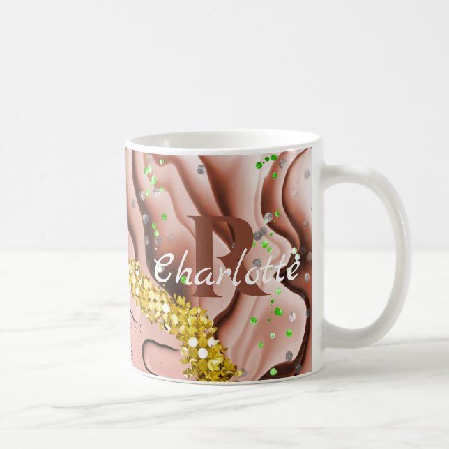 Rose Gold Agate & Wassertropfen |Goldblende Monogr Kaffeetasse (Rechts)