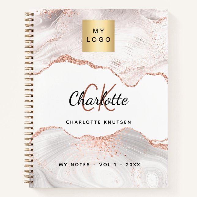 Rose Gold-Age-Logo monogramm elegantes Geschäft Notizbuch (Vorderseite)