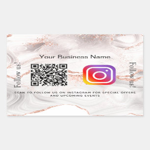 Rose Gold Age Marmor Business qr Code Instagram Rechteckiger Aufkleber