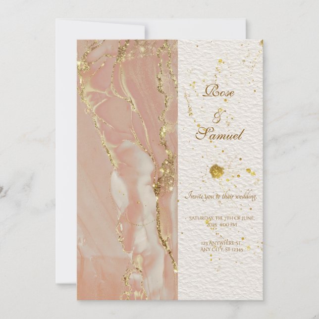 Rose Gold Alcohol Ink Elegant Wedding Invitation (Devant)