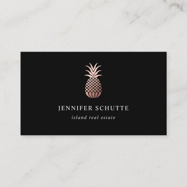 Rose Gold Ananas Chic Black Island Realty Group Visitenkarte (Vorderseite)
