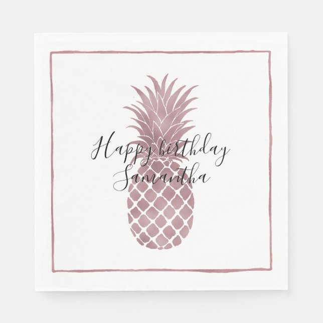 Rose Gold Ananas Geburtstag Serviette (Vorderseite)