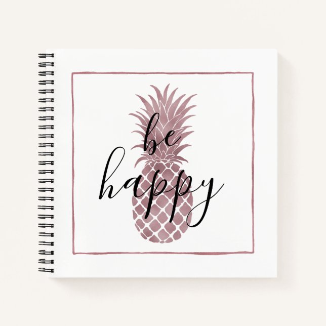 Rose Gold Ananas ist glücklich Notizbuch (Vorderseite)