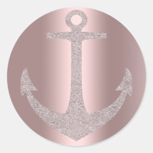 Rose Gold Anchor Nautical Glam Geburtstagsparty Runder Aufkleber
