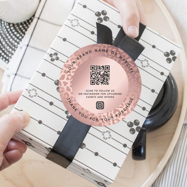 Rose Gold Animal Print Danke QR Code Runder Aufkleber (Von Creator hochgeladen)