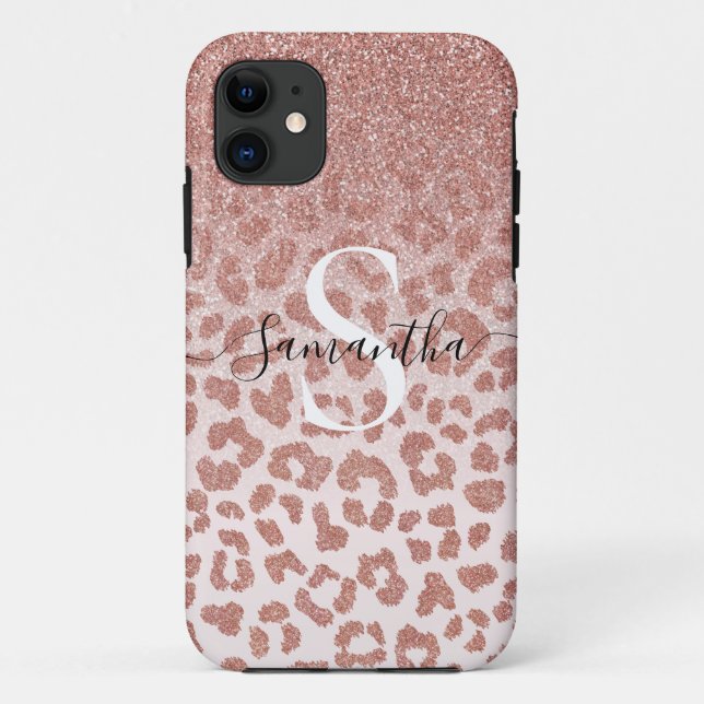 Rose Gold Animal Print Glitterie Gradient Case-Mate iPhone Hülle (Rückseite)