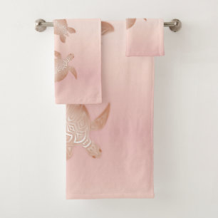 Rose Gold Apricot Blush Turtles Küste Badhandtuch Set