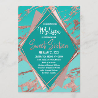 Rose Gold Aquamariner grüner Marmor Diamant Sweet Einladung