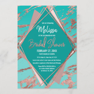 Rose Gold Aquamarines grünes Marmor-Brautparty Einladung