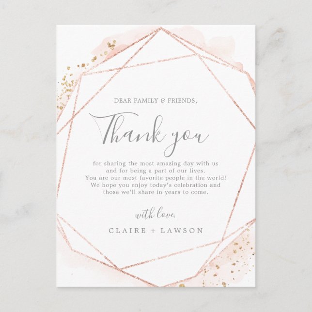 Rose Gold Aquarell Vielen Dank Empfang Card Postkarte (Vorderseite)