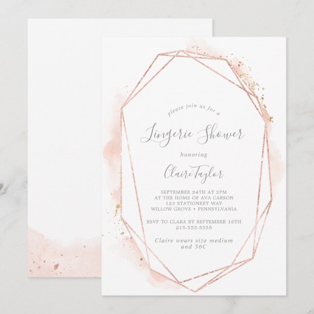 Rose Gold Aquarelldusche Einladung (Vorne/Hinten)