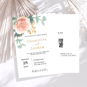 Rose Gold Aquarellfarbene florale QR-Code UAWG Hoc Einladung