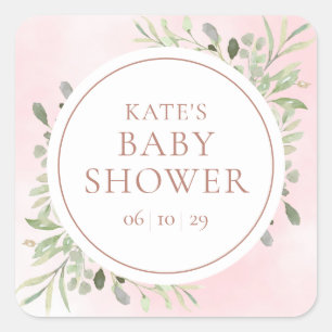 Rose Gold Aquarellgarten Kinderdusche Quadratischer Aufkleber