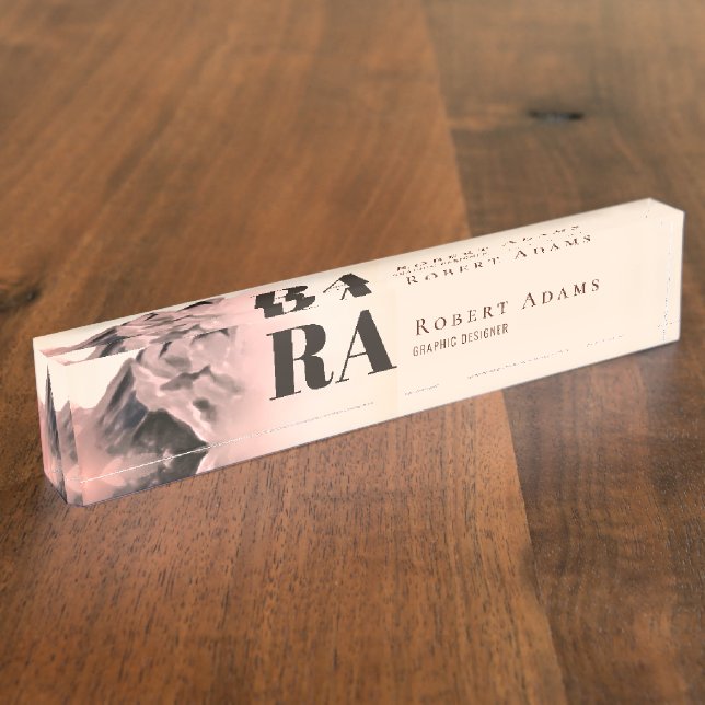 Rose Gold Aquarellgebirge Abstrakt Monogramm Namensplakette (Seite)