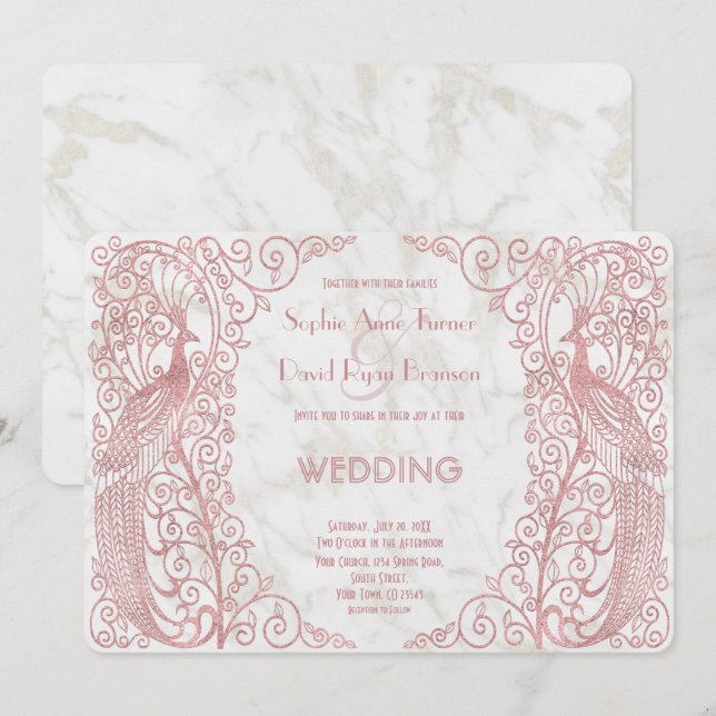 Rose Gold Art Déco Einladung (Vorne/Hinten)
