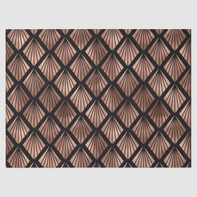 Rose Gold Art Deco Fans auf der Black Decoupage Seidenpapier (Vorderseite)