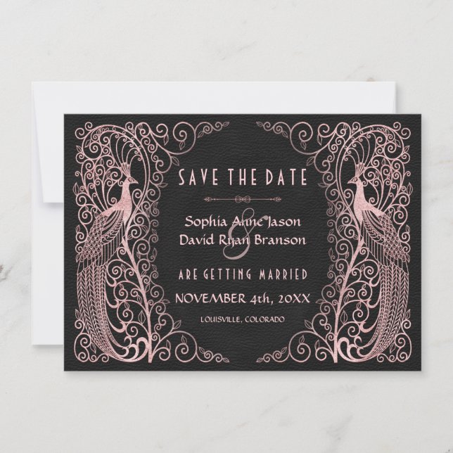 Rose Gold Art Deco Friedenssicherungen Save the Da Date (Vorderseite)