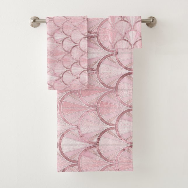 Rose Gold Art Deco Luxus Muster Badhandtuch Set (Insitu)