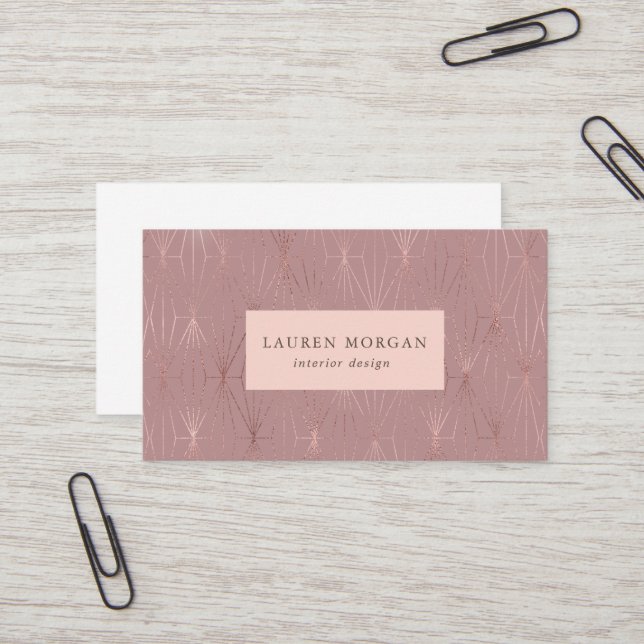 Rose Gold Art Deco Moderne Visitenkarte (Vorderseite/Rückseite Beispiel)