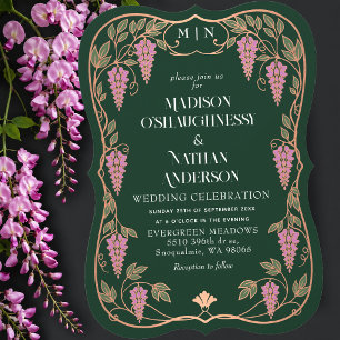 Rose Gold Art Nouveau Pinke Wisteria Hochzeit Einladung