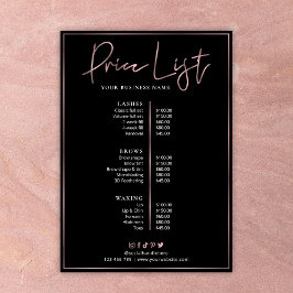 Rose Gold auf Black Chic Salon Preisliste