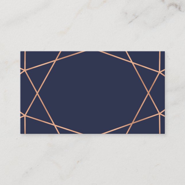 Rose Gold auf Blue Geometric Wedding Escort Cards Platzkarte (Vorderseite)