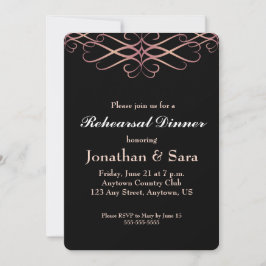 Rose Gold auf Schwarz, Elegante Probe Abendessen Einladung