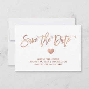 Rose Gold auf Weiß mit Herz Foto zurück Save The Date
