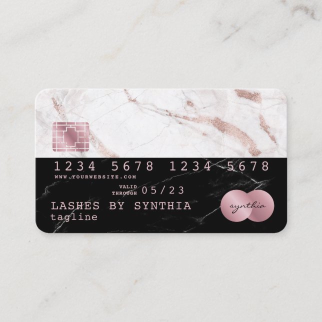 Rose Gold aus schwarzem Marmor mit Kreditkarte Visitenkarte (Vorderseite)