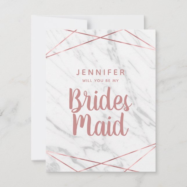 Rose Gold aus weißem Marmor wird meine Bridesmaid  Einladung (Vorderseite)