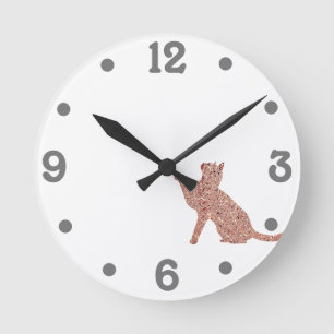 Rose Gold aussehen KatzenSilhouette Runde Wanduhr