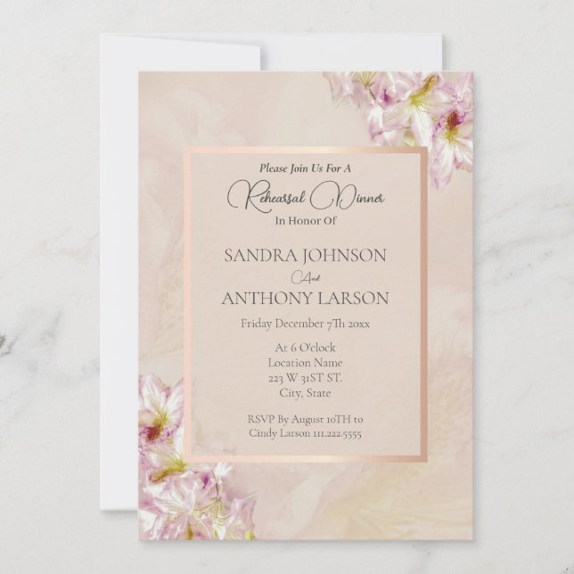 Rose Gold Azalea Mariage Répétition Invitation (Devant)