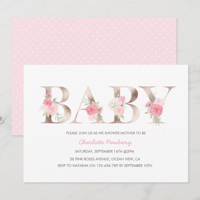 Rose Gold Baby Dusche Einladung (Vorne/Hinten)