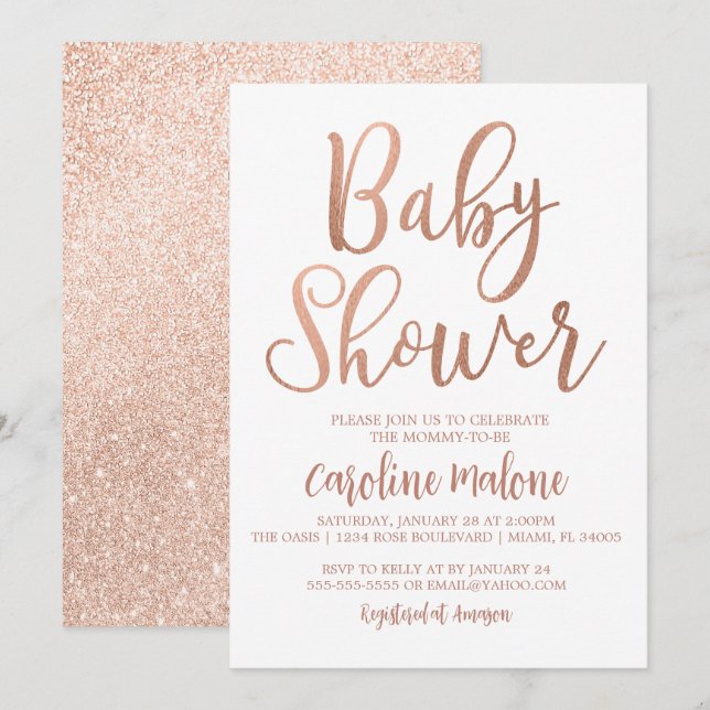 Rose Gold Baby Dusche Einladung (Vorne/Hinten)