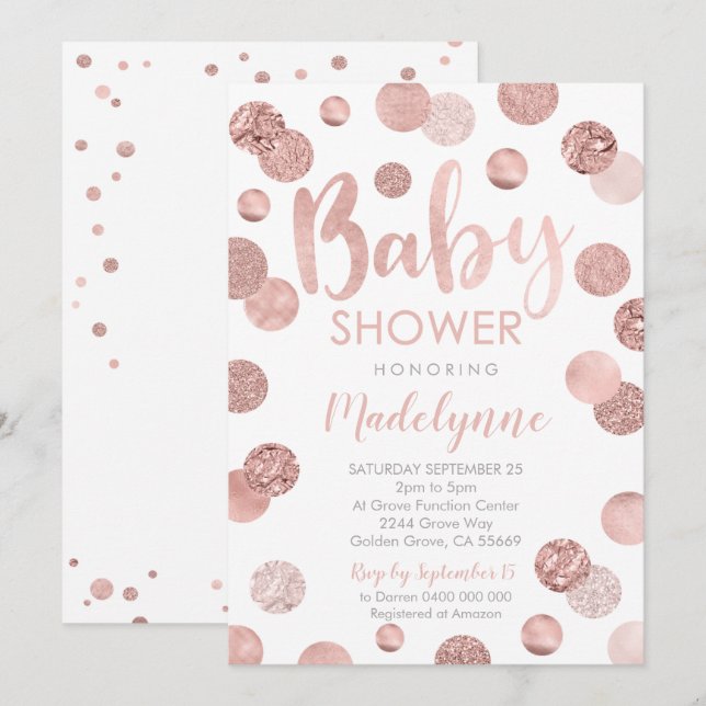 Rose Gold Baby Dusche Einladung Confetti Girl (Vorne/Hinten)