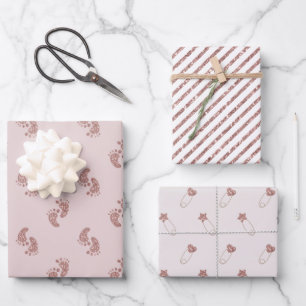 Rose Gold Baby Feet Babydusche Geschenkpapier Set
