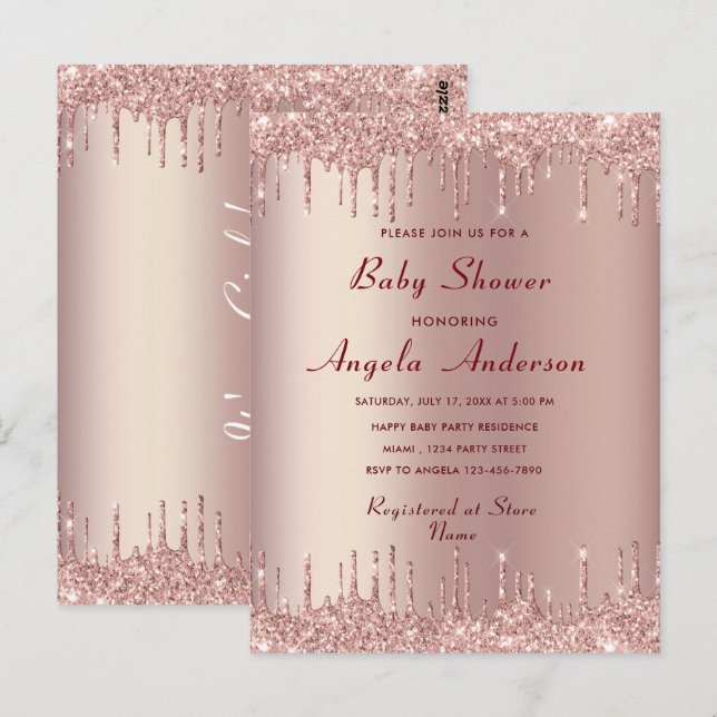 Rose Gold Baby Girl Douche Invitation Modèle (Devant / Derrière)