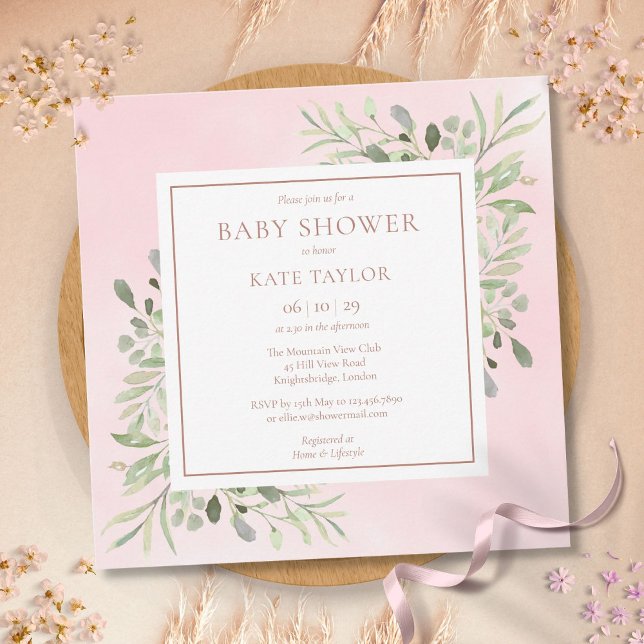 Rose Gold Baby Girl Dusche | Grünflächen Einladung (Von Creator hochgeladen)